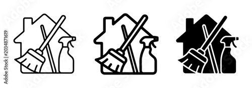 Tableau sur toile Home Cleaning Icons, Housekeeping Tools Set, Household Chores Vector Graphics, D