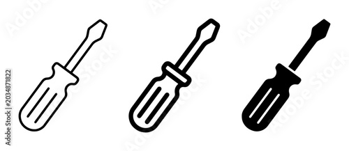 Fotografie Screwdriver Icons Set, Simple Line Art and Solid Black Vector Graphics for Tools