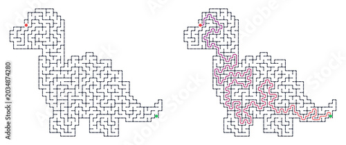 Solved dinosaur maze puzzle with solved path 