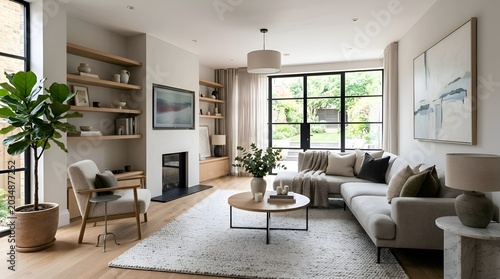 Modern living room interior with stylish furniture and plants