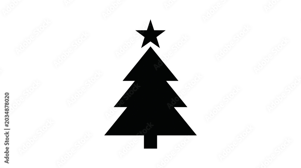 Fototapeta premium Christmas tree icon, black silhouette, festive symbol, holiday decoration