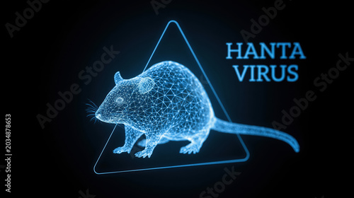 Rodent virus warning triangle digital wireframe glowing blue mesh health concept rodent virus warning triangle digital screen , Hanta virus