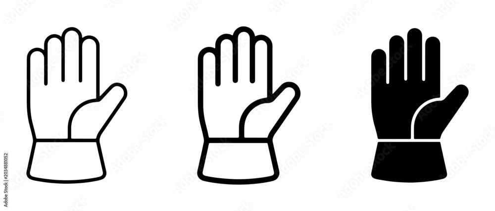 Fototapeta premium Glove Icons Set: Protective Handwear Symbols, Clean Line Art and Solid Fill Vector Graphics for Safety and Workwear Concepts