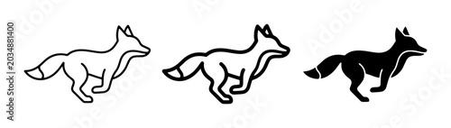 Quadro su tela Running Fox Vector Icons, Silhouette and Outline, Wild Animal Graphics, Canine S