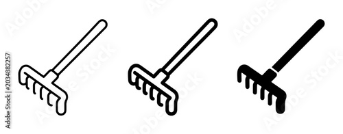 Photos Rake Icons Set, Garden Tool Vector Graphics, Leaf Collection Tools, Lawn Care Eq