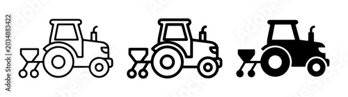 Schilderij op canvas Tractor with Seeder Icons, Agricultural Machinery Vector Graphics, Farming Equip