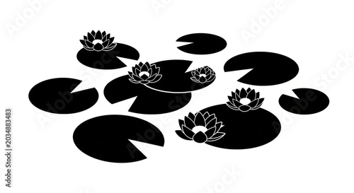Black lily pads and flowers.