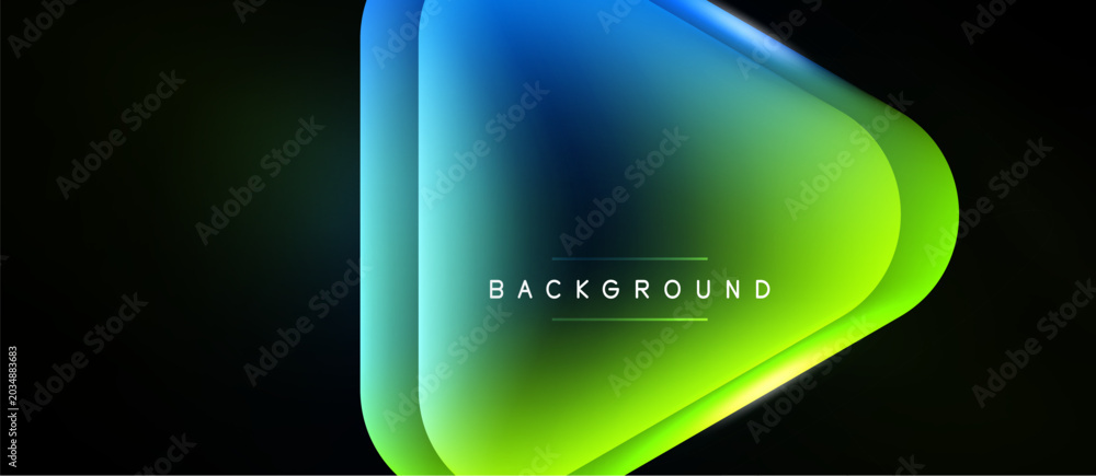 Fototapeta premium Abstract gradient shape over black background. Vivid blue transitions to bright green. Text reads background. Modern design element.