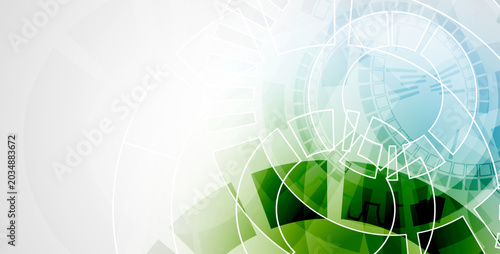 Abstract vector background with dynamic circles and geometric shapes. Technology concept template.