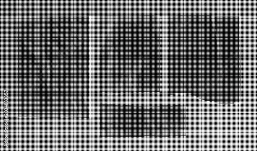 Foto Collage of torn paper pieces on a gray surface