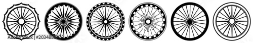 Foto Ashoka Chakra and Dharma wheel symbols in black and white graphic style