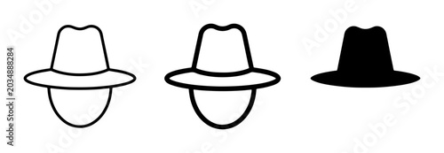 Photos Fedora Hat Icons Set, Silhouette and Outline Styles, Minimalist Headwear Graphic