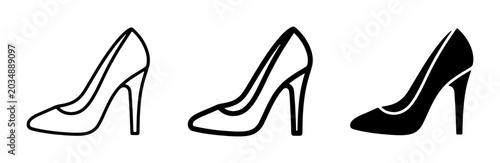 Fotografia Elegant High Heel Shoe Icons, Classic Pump Vector Graphics, Fashion Footwear Des