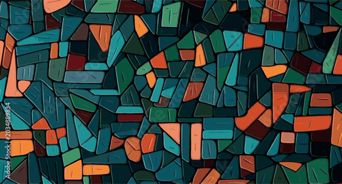Mosaic cobblestone seamless pattern with colorful geometric stone blocks