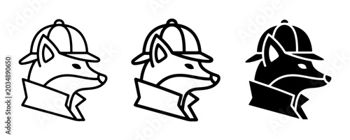 Bild auf Leinwand Detective Fox Icons, Clever Animal Illustration, Mystery Character Vector Art, S