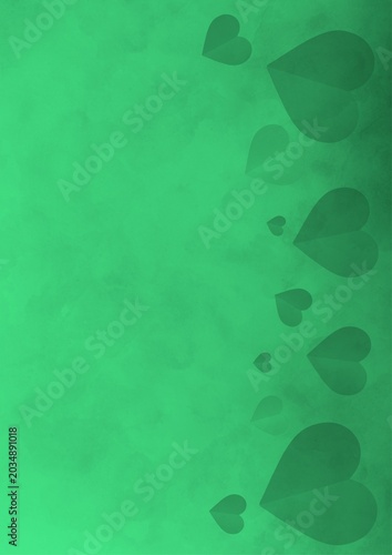 Faded Green to Teal Gradient Background with Watercolor Texture and Hearts