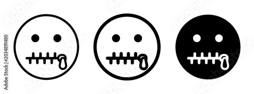 Foto Silence Emoji Icons, Zipped Mouth Smiley Faces, Discreet Communication Symbols,