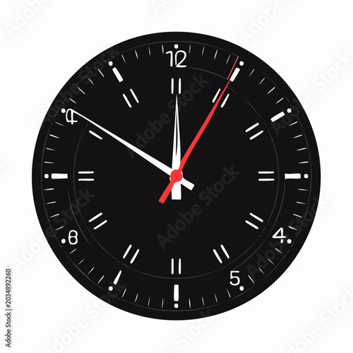 Modern Black Clock Face with White and Red Hands