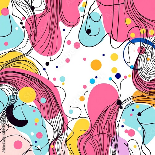 Abstract patterns created by random lines and shapes, lively and energetic,  vibrant,  artistic