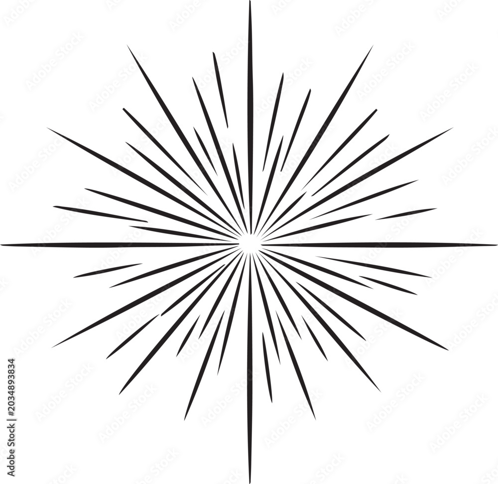 Fototapeta premium Abstract starburst burst radial lines radiating from center vintage sunburst graphic element for retro design and decoration isolated on white background