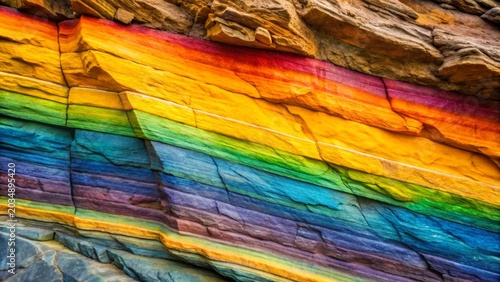 Striking layers of vibrant multicolored stone exhibit a spectrum of hues, showcasing nature's artistic palette in a breathtaking display of geological formations.