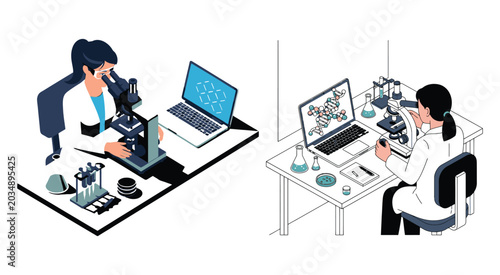 Laboratory Setup With Scientist And Equipment Isometric Vector Silhouette research