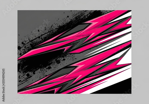 Aggressive pink and white geometric racing decal design.