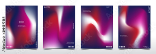 Photos Abstract dark fluid background template set featuring dynamic wavy light effects in vibrant red purple and dark blue gradients with text placeholder for poster covers