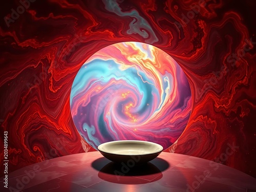 Cosmic swirls erupt from a ceramic portal, a vibrant nebula captured in porcelain ,  unique,  design