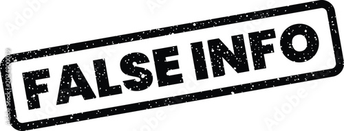 Textured rubber stamp graphic presenting the phrase FALSE INFO, highlighting misinformation or inaccurate details