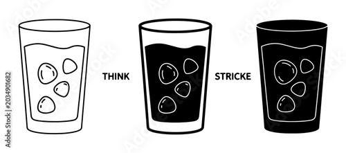 Foto Three Glasses of Drink with Ice Cubes, Line Art, Silhouette, and Solid Fill, Rep