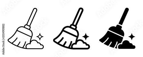 фотографія Broom Cleaning Icons, Sweeping Dust and Sparkle, Vector Set for Housekeeping and