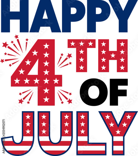 Happy 4th of July celebration with fireworks and stars  American holiday greeting