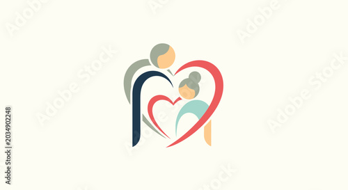 Abstract illustration of an elderly couple forming a heart shape symbol.