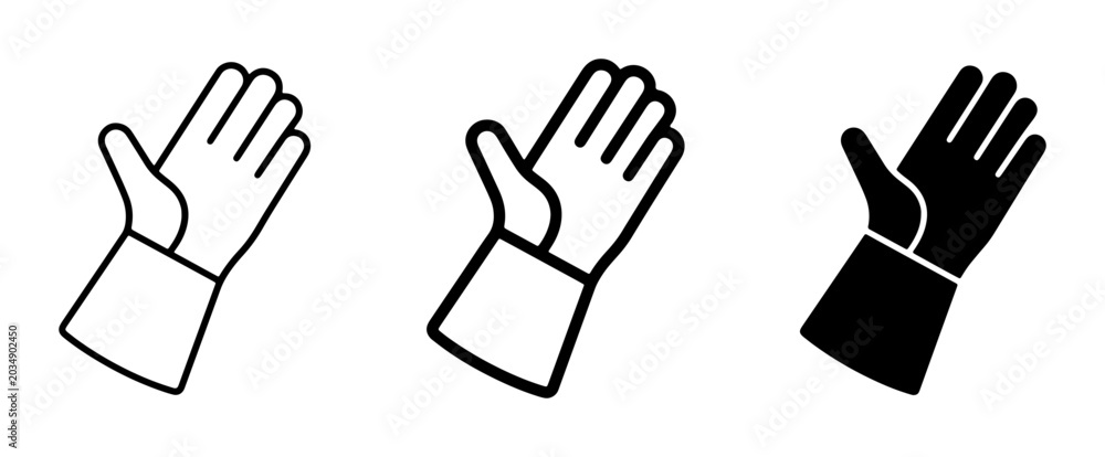 Obraz premium Glove Icons Set, Protective Handwear Symbols, Safety Gear Vector Graphics, Work Gloves Outline and Solid Fill