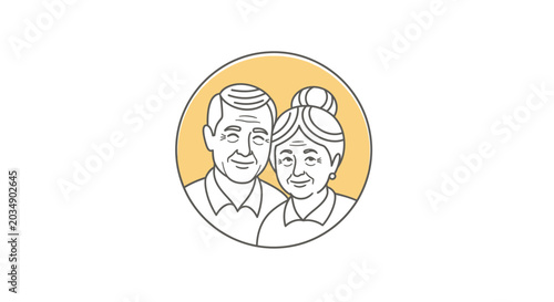 Line art illustration of an elderly couple in a circle.