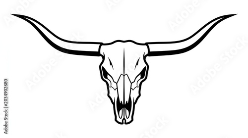 Longhorn steer skull icon isolated on white background minimalist black and white bull skull vector illustration