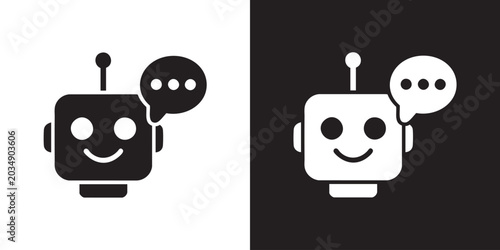 Foto Minimalist Icon of Chatbot Robot with Speech Bubble - Modern AI Communication Sy