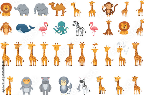 Photography Cute giraffe and safari animal collection vector illustration featuring cartoon