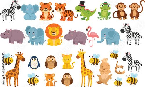 Photography Cute cartoon animal collection vector illustration featuring jungle wildlife, sa