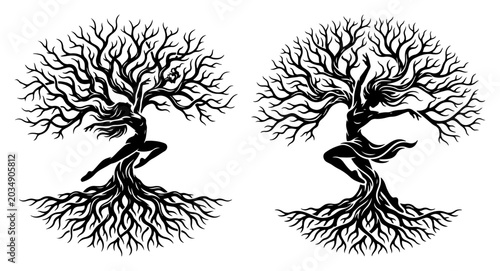 Photos Tree of life goddess dryad with roots and branches forming a feminine silhouette