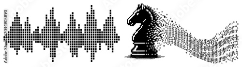 Foto Chess knight piece dissolving into pixelated sound wave bars in digital dithered