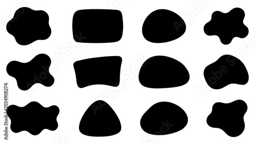 Collection of organic black shapes and blobs with abstract isolated background