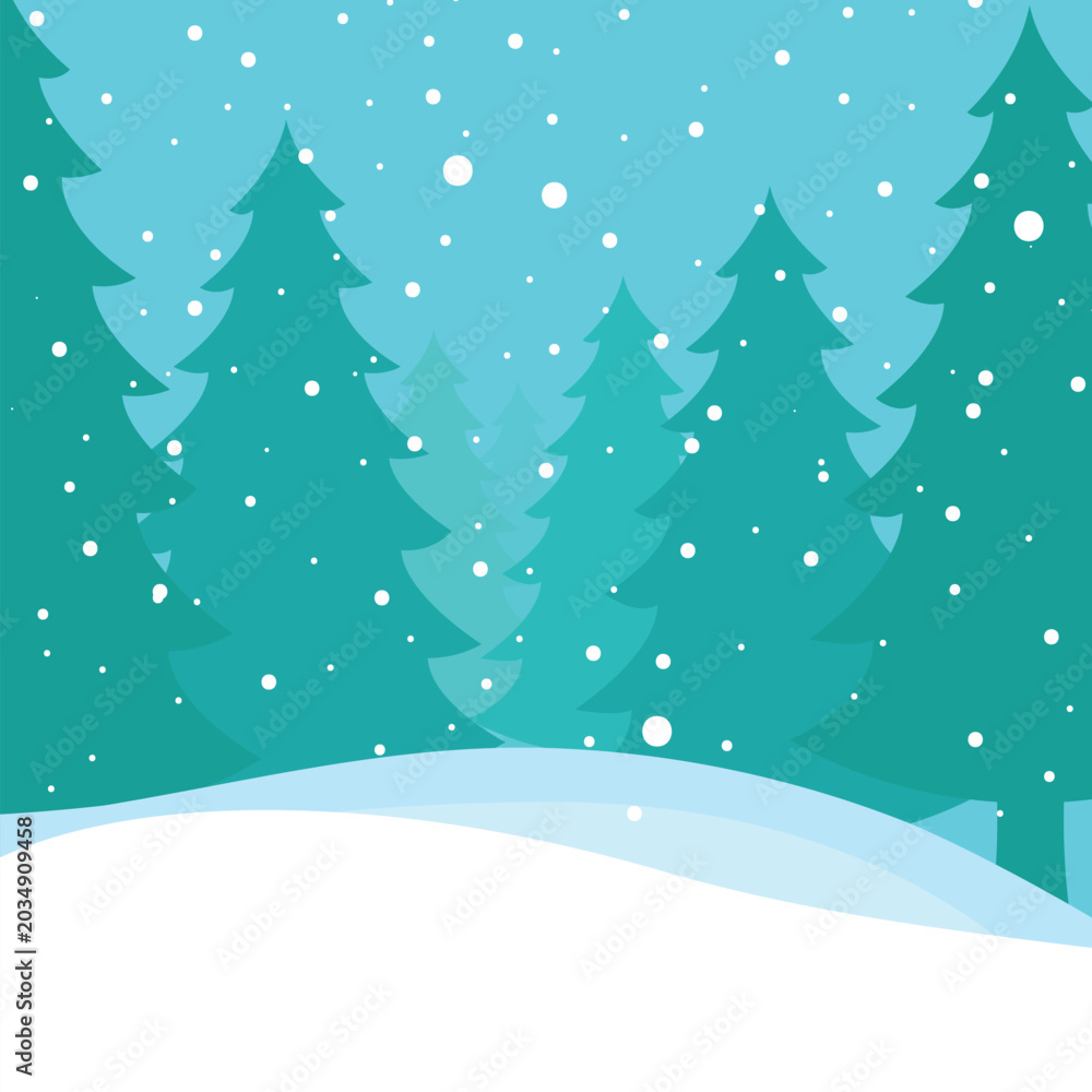 Fototapeta premium Forest winter landscape background. trees, mountains and snow. winter mountains in snowy weather. snowfall adventure tourism