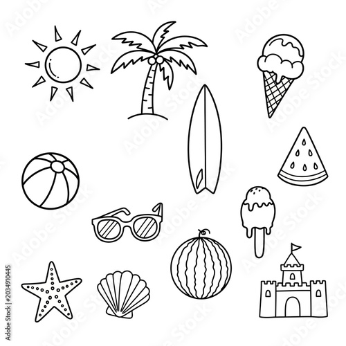 Summer Doodle Collection: Beach, Sun, Fun, and Holiday Icons