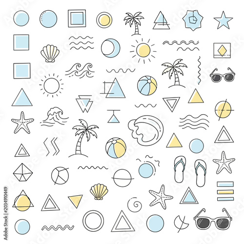 Summer Doodle Elements Set: Beach, Geometric, and Hand-Drawn Designs