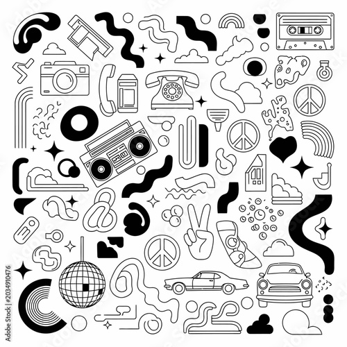 Retro vector elements in black and white, abstract design