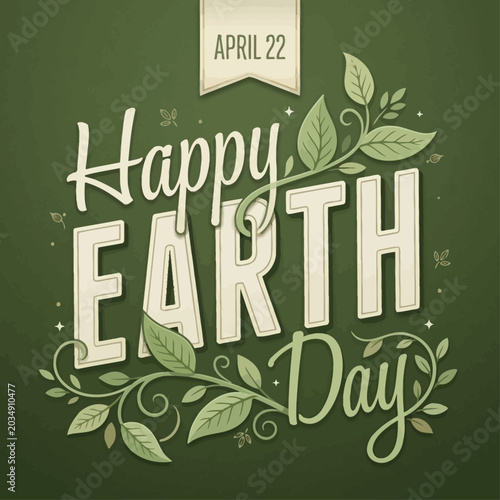 Photos Earth Day celebration with green leaves and eco friendly theme on dark green bac