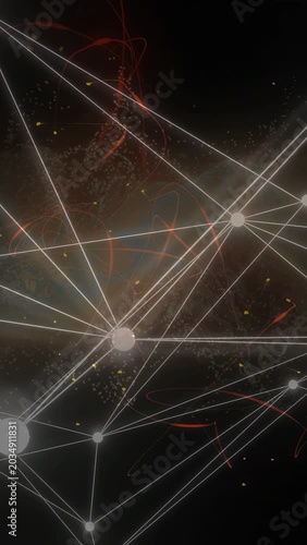 Vertical video: Gold glyph rising behind mesh causing nodes pulsing lines shifting showing numbers