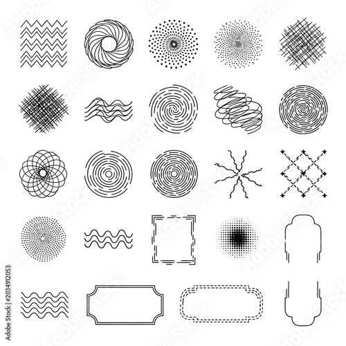 Abstract geometric shapes and design elements in black and white